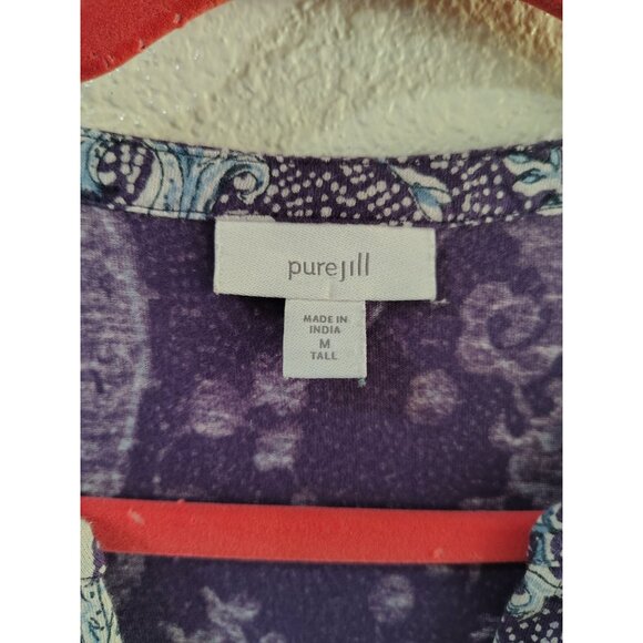Pure Jill Purple Paisley Balloon Sleeve Blouse Size Medium Tall Boho - Picture 3 of 9